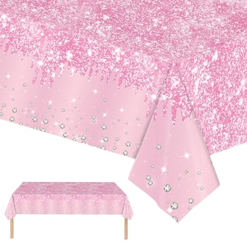 2 Stück Rosa Tischdecke Party Einweg Tischdecke,137 x274cm Rosa Diamant Tischdecke Wasserdicht Fleckschutz Rechteckig Tischdecke für Tische im Indoor und Outdoor Party,Geburtstagsfeier,Hochzeitsfeiern von Mienocol