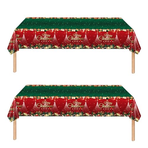 2 Stück Weihnachten Party Tischdecke,137cmx274cm Rote Grüne Weihnachten Rechteckig Einweg Tischdecke von Mienocol