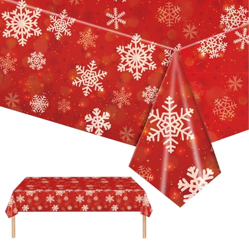 2 Stück Weihnachten Party Tischdecke,137cmx274cm Rote Schneeblume Weihnachten Rechteckig Einweg Tischdecke,Weihnachten Wasserdicht Fleckschutz Tischdecken für Weihnachten Party,Weihnachten tischdeko von Mienocol