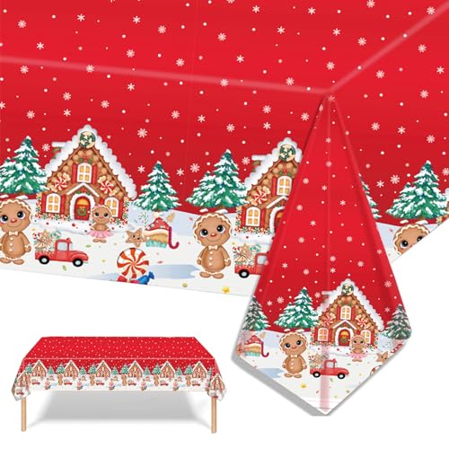 2 Stück Weihnachten Party Tischdecke,137cmx274cm Rote Weihnachten Rechteckig Einweg Tischdecke,Weihnachten Wasserdicht Fleckschutz Tischdecken für Weihnachten Party,Weihnachten tischdeko von Mienocol