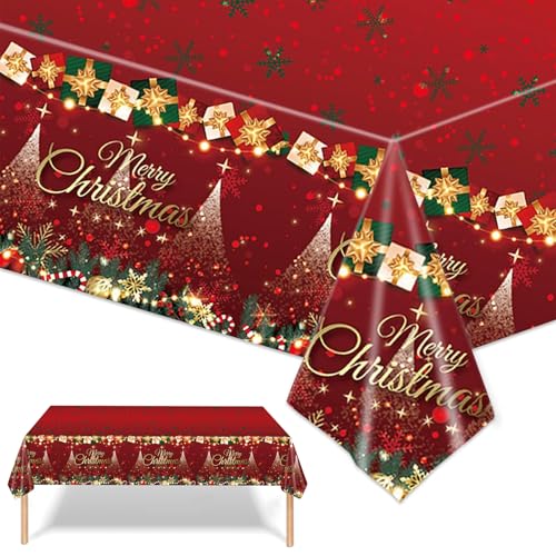 2 Stück Weihnachten Party Tischdecke,137cmx274cm Rote Weihnachten Rechteckig Einweg Tischdecke,Weihnachten Wasserdicht Fleckschutz Tischdecken für Weihnachten Party,Weihnachten tischdeko von Mienocol