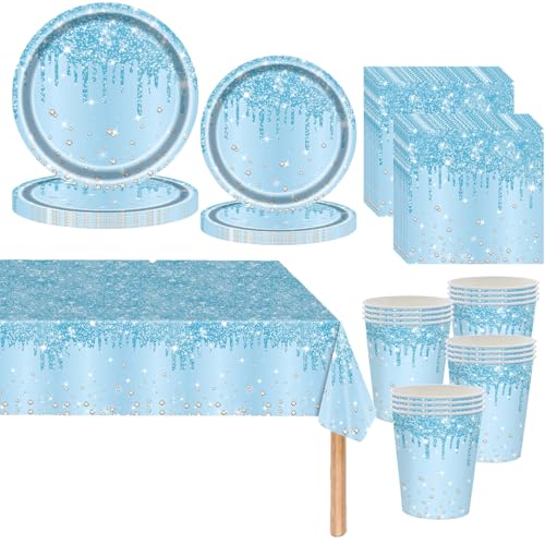 Hellblau Partygeschirr,81 Stück Baby Blau Diamant Pappteller Set Pappteller, Pappbecher,Servietten und Tischdecke,Bling Hellblau Geburtstag Party Geschirr Tischdekoration für Hochzeitsfeiern Hellblau Partygeschirr,81 Stück Baby Blau Diamant Pappteller Set Pappteller, Pappbecher,Servietten und Tischdecke,Bling Hellblau Geburtstag Party Geschirr Tischdekoration für Hochzeitsfeiern von Mienocol