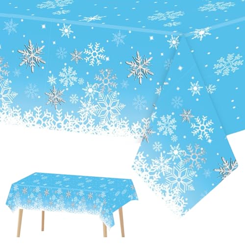 Mienocol 10 Stück Weihnachtstischdecke137 x 274 cm 2 Stück Weihnachten Party Tischdecke,130cmx220cm Blau Schneeblume Weihnachten Rechteckig Einweg Tischdecke von Mienocol