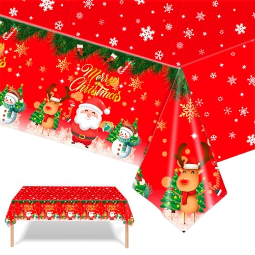 2 Stück Weihnachten Party Tischdecke,137cmx274cm Rote Weihnachten Rechteckig Einweg Tischdecke,Weihnachten Wasserdicht Fleckschutz Tischdecken für Weihnachten Party,Weihnachten tischdeko von Mienocol