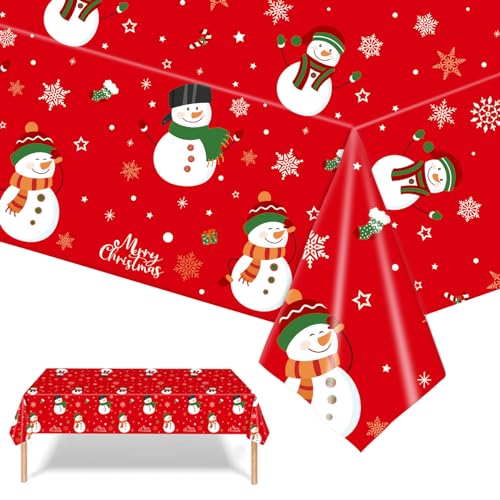 2 Stück Weihnachten Party Tischdecke,137cmx274cm Rote Schneemann Weihnachten Rechteckig Einweg Tischdecke von Mienocol