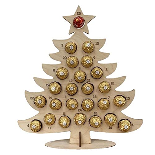RUSTOO Weihnachten 24 Tage Countdown-Kalender, Holz-Adventskalender, Weihnachtsfeier-Schokoladenständer, Elch-/Weihnachtsbaum-Form-Design, dekorative Ornamente von Mify