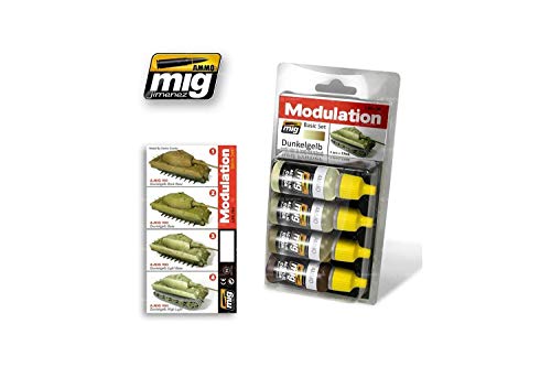 Ammo A.MIG-7000 Dunkelgelb Modulationsset Acryl Smart Modulations-Set (4 x 17 ml Gläser), Mehrfarbig von Mig Jimenez