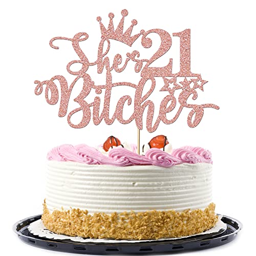 Migeaks Glitzer-Kuchendekoration für Mädchen, zum 21. Geburtstag, zum 21. Geburtstag, Party-Dekoration (Roségold) von Migeaks