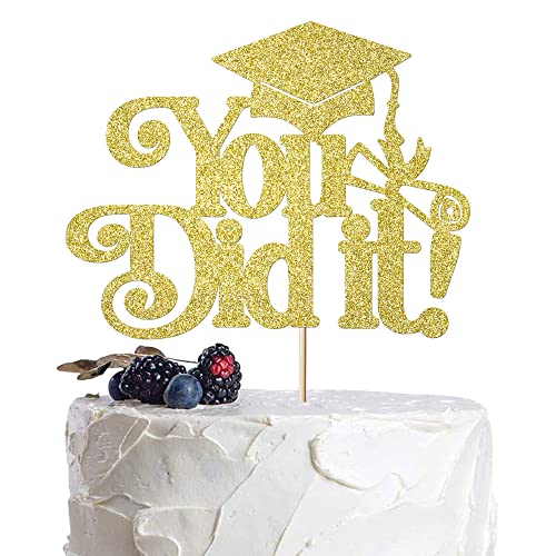 Migeaks You did it Tortenaufsatz – Klasse der 2022 Grad Party Tortenaufsatz – Endlich fertig – Glückwunschklasse Party Glitzer Tortenaufsatz (Gold) von Migeaks