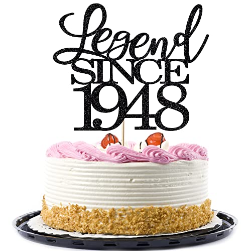 legend since 1948 cake topper 75th birthday happy birthday cake topper men and women cheer 75 years old handmade black glitter cake decoration von Migeaks