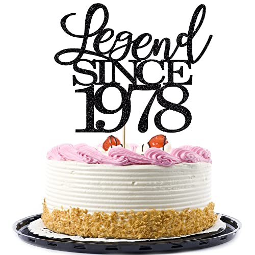 legend since 1978 cake topper 45th birthday happy birthday cake topper men and women cheer 45 years old handmade black glitter cake decoration von Migeaks