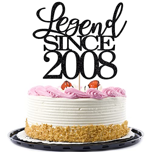 legend since 2008 cake topper 15th birthday happy birthday cake topper men and women cheer 15 years old handmade black glitter cake decoration von Migeaks