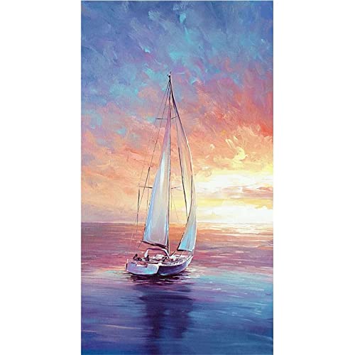 5D Diamant Painting Bilder Groß,DIY Diamond Painting Segelboot-Landschaft,Diamond Painting Set Full für Kinder und Erwachsene, Diamant Malerei für Home Wanddekoration Kunsthandwerk 30x90cm von Homry