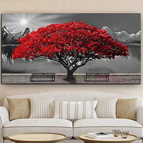 Diamond Painting, 5D Diamond Painting Roter großer Baum Set, Diamant Painting Bilder für Erwachsene & Kinder, Diamant malerei Kits Malen nach Zahlen Wohnzimmer Deko für Home Wall 50x150cm von Mihaoe