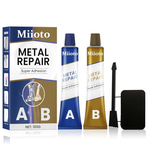 Miioto 2 Komponenten Kleber für Metall, Metallkleber Hitzebeständig, 2 Komponenten Kleber Extra Stark, 2k Kleber, Kommt Mit Zubehör, Wasserfest, Schnelle Reparatur Aller Metallgussoberflächen-100g von Miioto