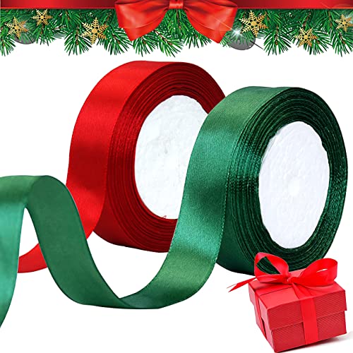 Miioto Schleifenband Weihnachten, Geschenkband Rot Grün, Geschenkband Breit, Satinband Rot Wird Zum Verpacken Von Geschenken und zur Weihnachtshochzeitsdekoration Verwendet,22m X (24mm-25mm) von Miioto