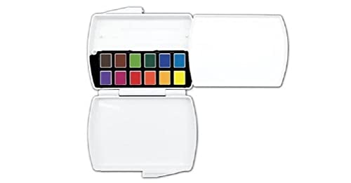 MIJELLO 87027 Mission Gold Aquarell-Kasten mit 1/2 Näpfchen, cadmiumfreie Künstler-Aquarellfarbe, 12 halbe Näpfchen je 1,2 ml Aquarell-Farbe, inkl. 1 Mischpalette von Mijello