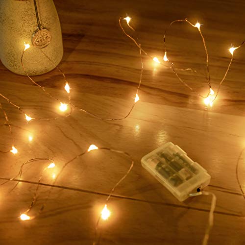 Mikasol Batterie Lichterketten für Zimmer, 4 Packung 5 Meter 50 Led Kupferdraht 3*AAA Mini Batteriebetriebene Lichterkette für Weihnachten Schlafzimmer Halloween Hochzeit Party Deko Innen(Warmweiß) von Mikasol