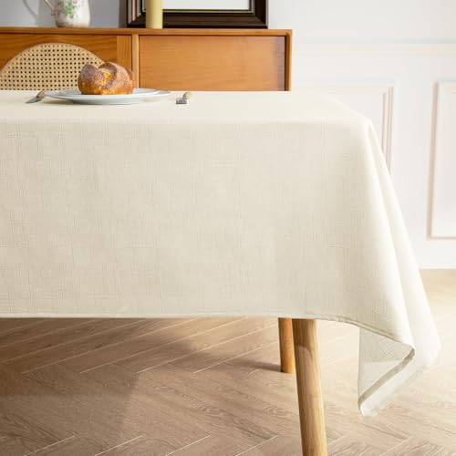 MikiUp Tischdecke aus Kunstleinen, strukturiert, für rechteckige Tische, knitterfrei, waschbar, Stoff-Tischdecke für Esszimmer, Bauernhaus, Beige, 152,4 x 308,5 cm, 2 Stück von MikiUp