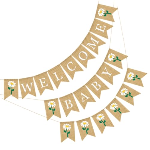 Mikikit 2St Taufe Latte taufkarten taufkerzenständer Partydekoration Taufsprüche Pavillon Fahnen für den frühlingsdeko decke Frühlingsfest-Banner kreativer Wandbehang Leinen- von Mikikit