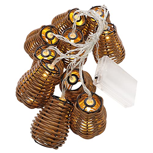 Mikikit Schnur Imitation Rattan gewebte Lichterketten Lampe Baum LED-Glühbirnen Laterne warm fairy lights LED-Dekolichterkette atmosphärisches Licht Partylichtdekoration Plastik Brown von Mikikit