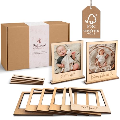 Mikito Polaroid Holzrahmen Baby Geburtstagsdeko 1 Jahr – Meilensteinkarten Baby Bilderrahmen als perfekte Wand- Babyzimmer Deko & Deko 1. Geburtstag Junge & Mädchen Fotogirlande Alternative von Mikito