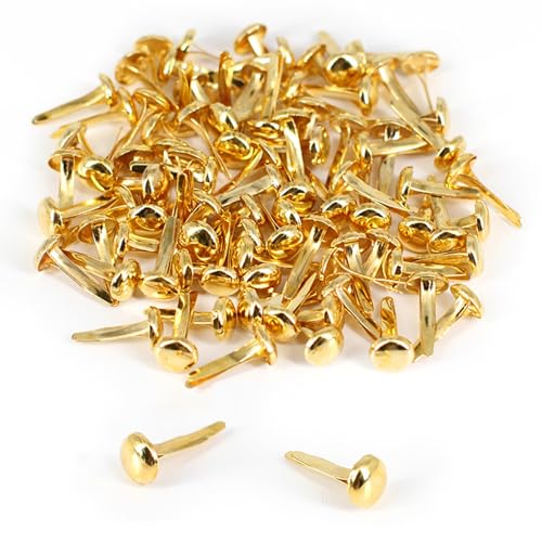 100 Stück Mini Brads, Mini Runde Brads, Mini Brads Musterbeutelklammern, Rundkopfklammern, Metall Rundkopfklammern, Scrapbooking Brads für DIY Handarbeiten, Dekoration und Handwerk, Gold (8 * 17mm) von Mikiuly