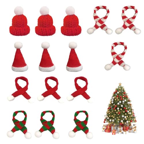 Mikiuly Mini Weihnachtsmütze und Schal Set, Mini Weihnachtsmütze, Nikolausmütze Klein, für Weihnachten Weinflasche Abdeckung, Puppenhaus, Weihnachtsfeiern, Schmuck Machen DIY Handwerk, 15pc von Mikiuly