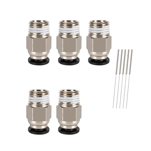 PC4-M10 Stecker, PC4-M10 Connector, PC4-M10 Pneumatischer Anschluss, PC4-M10 Pneumatik Verbinder, Schnellverbinder zum Einstecken für 3D-Drucker, 5 Stück mit 5 3D Düsenreinigungsnadeln von Mikiuly