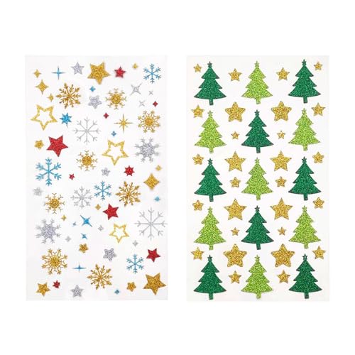 396 Stück Aufkleber Weihnachten Aufkleber Sterne Aufkleber Schneeflocken, 8 Bogen Weihnachtssticker Selbstklebend, Glitzer Weihnachtsbaum Aufkleber Weihnachtsdeko für Karten Geschenke Basteln von Mikocofo