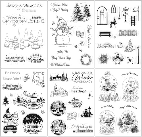 Weihnachtsstempel 6 Blätter Silikonstempel Weihnachten Deutsch Frohe Neujahr Stempel Silikonstempel Winter Clear Stamp Weihnachten Stempelset für DIY Bullet Journal Scrapbooking Fotoalbum von Mikocofo