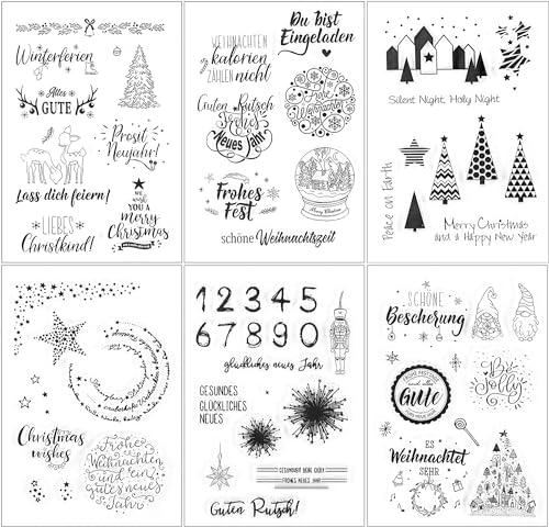 Weihnachtsstempel 6 Blätter Silikonstempel Weihnachten Deutsch Frohe Neujahr Stempel Winter Clear Stamp Stempelset für DIY Bullet Journal Scrapbooking Fotoalbum von Mikocofo