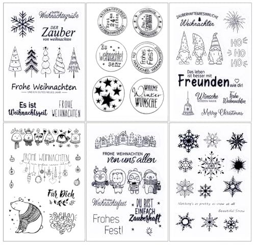 Weihnachtsstempel 6 Blätter Silikonstempel Weihnachten Deutsch Frohe Weihnachten Stempel Silikonstempel Winter Clear Stamp Stempelset für DIY Bullet Journal Scrapbooking Fotoalbum von Mikocofo