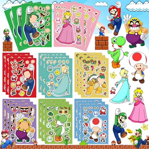 Mikqky 24 Stück Mario Bros Aufkleber, Cartoon-Anime-Aufkleber Für Kinder, Aufkleber Kinder, Wasserdichte Vinyl Aufkleber, Wiederverwendbare Aufkleber, Sticker Kinder Set, Toy Stickers von Mikqky