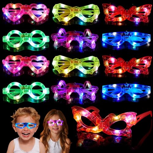Mikulala 12 Stück Led Brille Neon Partybrille Festival Leuchtbrille Rave Leuchtbrillen für Party Geburtstag Deko Kindergeschenk für Kinder Erwachsene von Mikulala