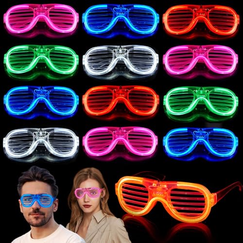 Mikulala 12 Stück Led Brille für Party Neon Partybrille Leuchtbrille Rave Shutter Shades Brille Festival Outfit Partyzubehör für Kindergeschenk von Mikulala