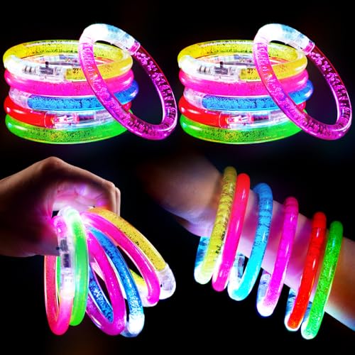 Mikulala 12 Stück Leuchtarmbänder Blinkende Armbänder Bunt LED Leuchtarmband Kinder Erwachsene Leuchtspielzeug für Geburtstagsparty Ostern Party Weihnachten Halloween Konzert Party Favor von Mikulala