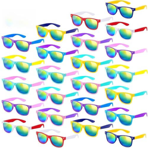 Mikulala 24 Pack Kinder Sonnenbrille,Farben Neon Sonnenbrillen in Bulk Party Bag Fillers für Kinder,Party Sonnenbrille Große Geschenke für Geburtstag Party Supplies von Mikulala