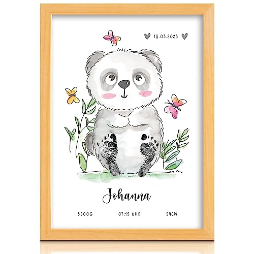 Milaboo® personalisiertes Tierbild DIN A4 mit Baby-Fußabdruck Panda | Geburtsposter für das Kinderzimmer I besonderes Geschenk zur Geburt (Farbe nicht enthalten) von Milaboo