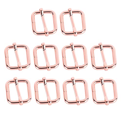 Milageto 10 aus aus Rechteck Einsteller Schieber Schnalle, Roller Pin Schnallen Schieber Riemen Einsteller für Gürteltaschen DIY Zubehör, Roségold, 20x20mm von Milageto