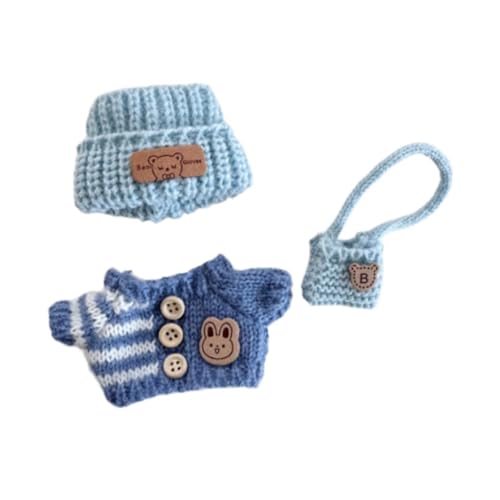 Milageto 3X Mini Doll Outifits, Hut Pullover Rucksack Set weich entzückende Puppen Kleidung Set Puppen Anzug, für 15cm 17cm Anhänger Puppe, Blau von Milageto