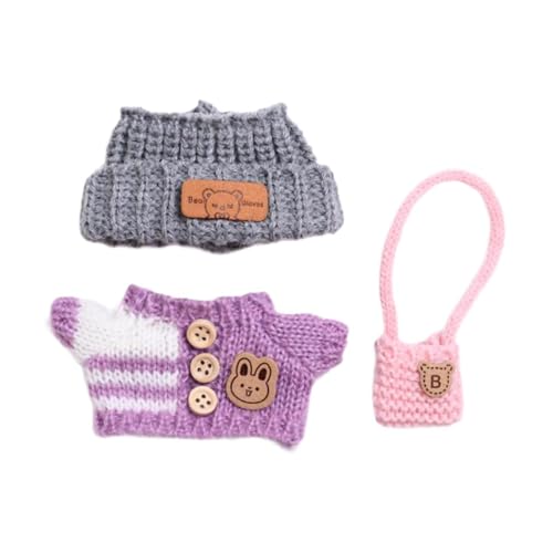 Milageto 3pcs Puppenkleidung Girl Doll Kleidung modische handgefertigte Kostümzubehör DIY Mini -Outfit Sweater -Anzüge für 6,69 Zoll Puppe, Violett von Milageto