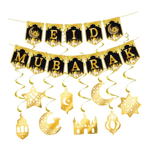 Milageto Eid Mubarak Banner Hanging Wirbel -Ornamente Requisiten Girlande Dekorationen für Partytür Fenster von Milageto