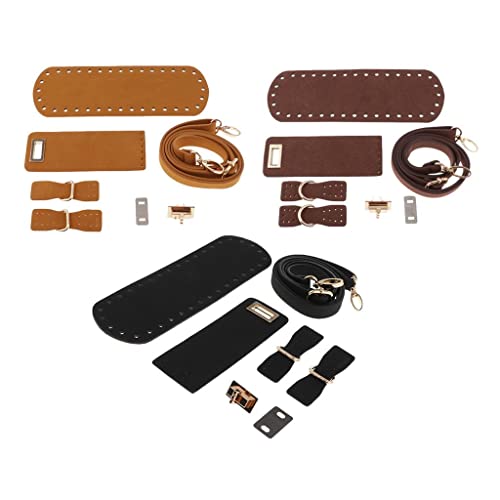 Milageto 18 Stück Leder Tasche Boden Set, PU Tasche Griffe Tasche Boden Set, Boden Tasche häkeln mit Schultergurten für DIY Handtasche Schulter Tasche Tasche machen, Coffee+brown+black von Milageto