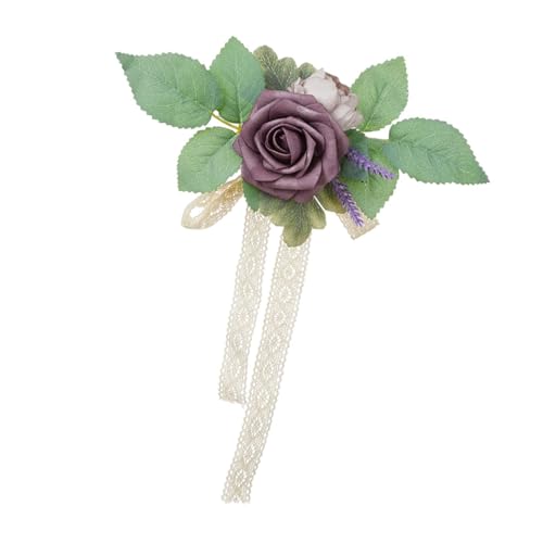 Milageto Handgelenk Corsage Rose Corsage Abschlussball mit Band Hochzeits Handgelenk Blume Corsage Hand Handgelenk Blume, Violett von Milageto