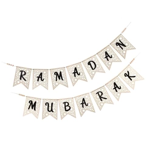 Milageto Holz Ramadan Banner Ramadan Hängende Ornamente Eid Mubarak Dekor für Wohnzimmer im Freien im Freien im Freien Urlaub, Schwarz von Milageto