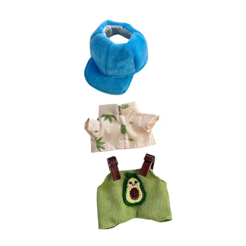 Milageto Oberteil und Hose für Plüschpuppen, Kleidung für Plüschpuppen, pädagogische Mode für kleine Mädchen, zum Anziehen von Puppen von 17 cm bis 15 cm, Avocado Und Blauer Hut von Milageto