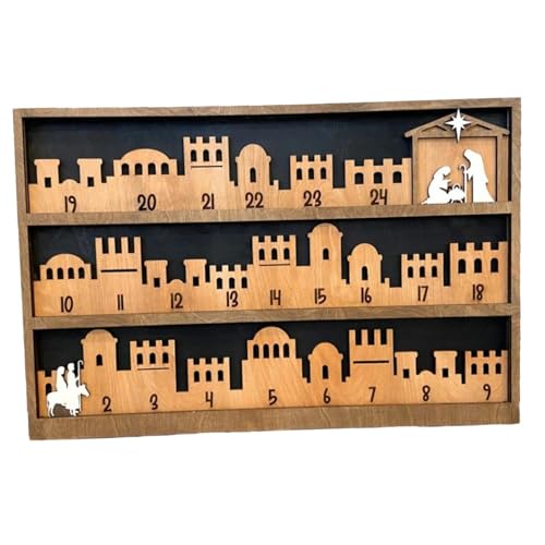 Milageto Weihnachtskrippen-Adventskalender 2024, christuszentrierte Weihnachtsdekoration, Party-Adventskalender aus Holz für Büro, Schrank, Familie und Freunde, A 61x40x2cm von Milageto