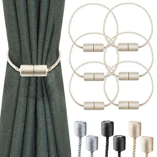 Milaloko 6-Pack Starke Magnetische Vorhang Tiebacks mit Dickeren Twist Seil Dekorative Krawatte Backs Holdbacks für Vorhänge Fenster Vorhang, Beige von Milaloko