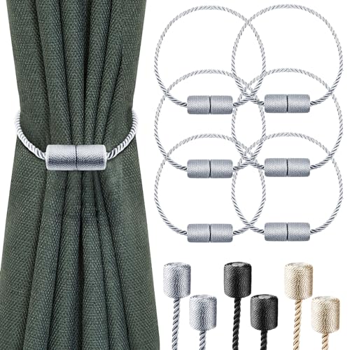 Milaloko 6-Pack Starke Magnetische Vorhang Tiebacks mit Dickeren Twist Seil Dekorative Krawatte Backs Holdbacks für Vorhänge Fenster Vorhang, Grau von Milaloko